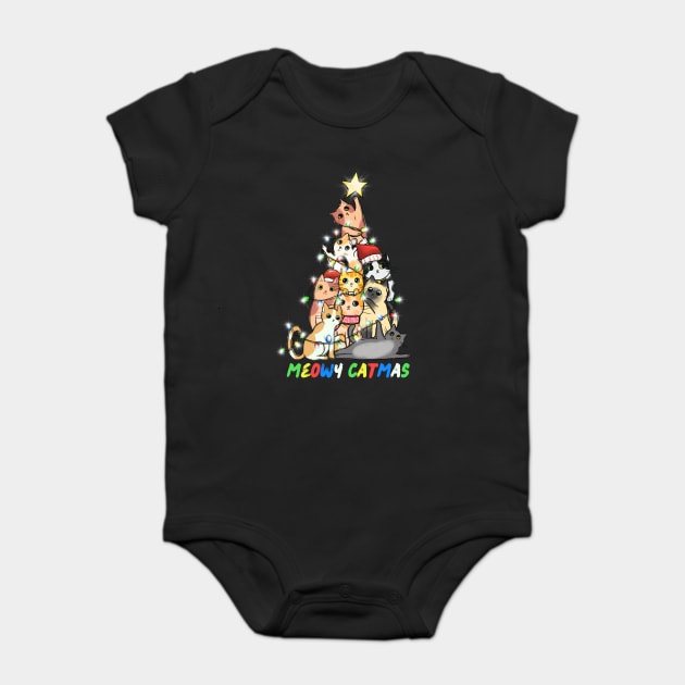 Meowy Catmas Cat Christmas Tree Baby Bodysuit by The WYLD Tribe